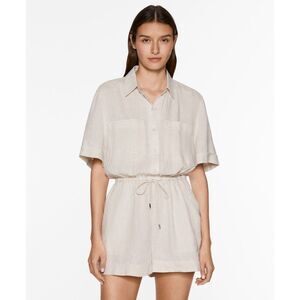 Oysho Womens Jumpsuit S Small One Piece Beige Linen Short Sleeve 5658/619 NWT